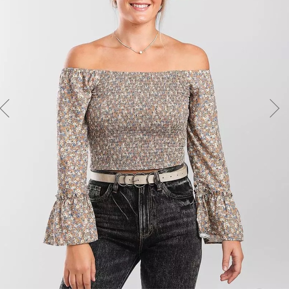 Willow & root off the shoulder smocked floral top
